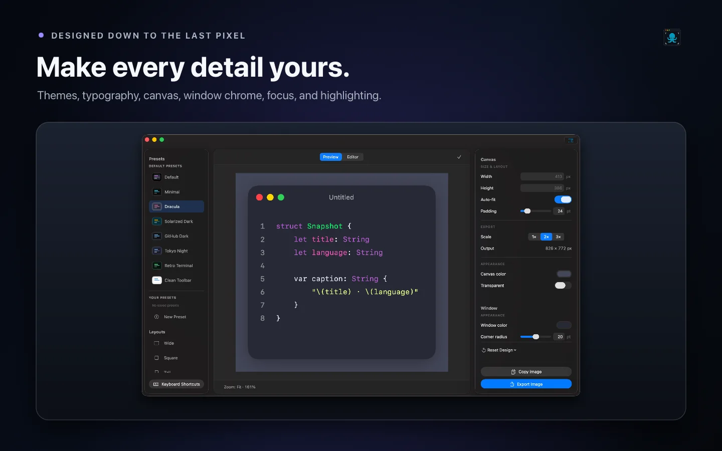 Oktoshot style controls for themes, backgrounds and window chrome